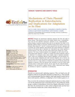 Mechanisms of Theta Plasmid Replication in Enterobacteria and Implications for Adaptation to Its Host JAY W