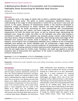 A Mathematical Model of Circumstellar and Circumplanetary Habitable Zones Accounting for Multiple Heat Sources James Lai Integrated Science, Mcmaster University