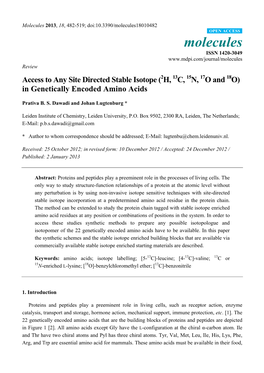 (2H, 13C, 15N, 17O and 18O) in Genetically Encoded Amino Acids