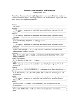 Leading Questions and Child Witnesses Updated June, 2011