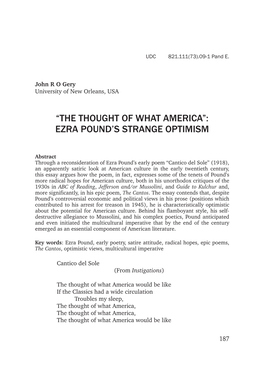 Ezra POUND's Strange Optimism