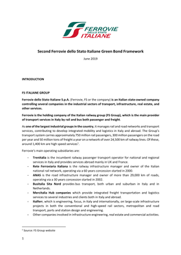 Second Ferrovie Dello Stato Italiane Green Bond Framework June 2019