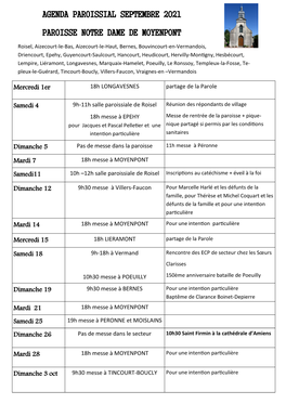 Agenda Paroissial Septembre 2021 Paroisse Notre Dame De Moyenpont