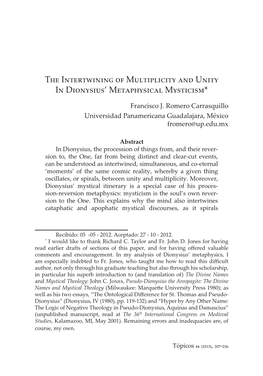 The Intertwining of Multiplicity and Unity in Dionysius’ Metaphysical Mysticism*