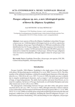 Paragus Caligneus Sp. Nov., a New Afrotropical Species of Flower Fly (Diptera: Syrphidae)