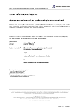 LMHC Information Sheet # 8 Gemstones Where Colour Authenticity Is Undetermined