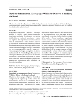 Revisão De Mosquitos Haemagoguswilliston (Diptera