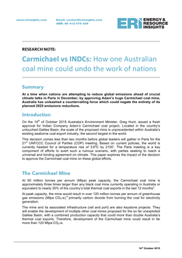 Carmichael Vs Indcs: How One Australian Coal Mine Could Undo the Work of Nations