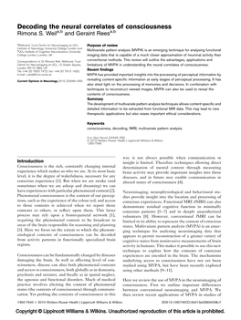 Decoding the Neural Correlates of Consciousness Rimona S