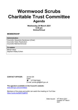 (Public Pack)Agenda Document for Wormwood Scrubs Charitable Trust