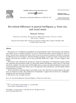 Sex-Related Differences in General Intelligence G, Brain Size, and Social