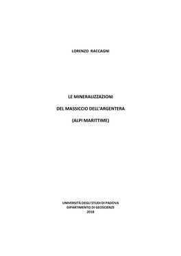 Le Mineralizzazioni Del Massiccio Dell'argentera (Alpi Marittime)