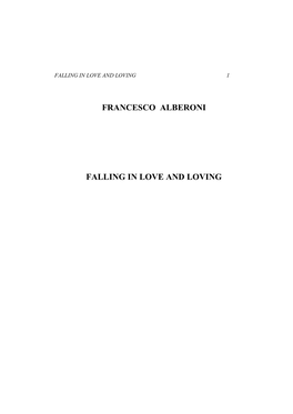 Francesco Alberoni Falling in Love and Loving