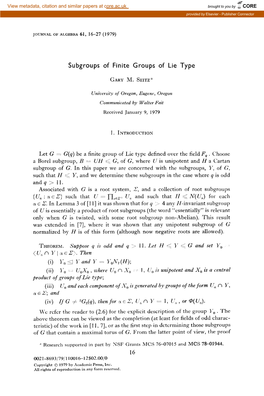 Subgroups of Finite Groups of Lie Type