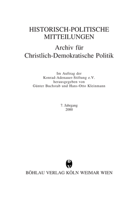 HISTORISCH-POLITISCHE MITTEILUNGEN Archiv Für Christlich-Demokratische Politik