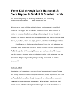 From Elul Through Rosh Hashanah & Yom Kippur to Sukkot & Simchat