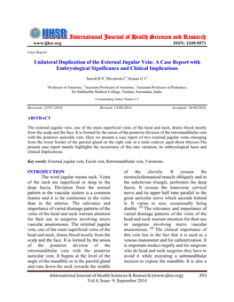 Unilateral Duplication of the External Jugular Vein: a Case Report with Embryological Significance and Clinical Implications