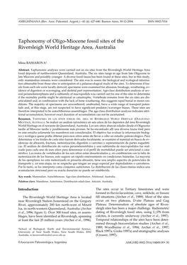 Taphonomy of Oligo-Miocene Fossil Sites of the Riversleigh World Heritage Area, Australia