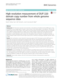 High Resolution Measurement of DUF1220 Domain Copy Number from Whole Genome Sequence Data David P