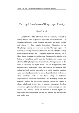 The Legal Foundation of Hongkonger Identity”