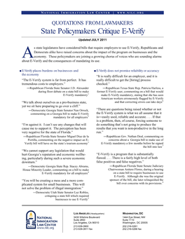 State Policymakers Critique E-Verify: Quotations from Lawmakers | PAGE 2 of 3