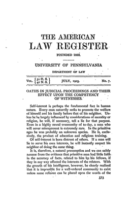 Oaths in Judicial Proceedings and Their Effect Upon the Competency of Witn-Esses