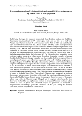 Dynamics in Migration of Ashokan Edicts in and Around Delhi Vis. Soft Power Use by Muslim Rulers in Heritage Politics