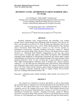 DIVERSITY of SOIL ARTHROPOD in GREEN BARRIER AREA PT. PUSRI