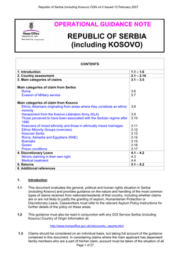 Operational Guidance on Kosovo