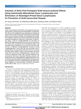 Induction of Early Post-Transplant Graft-Versus-Leukemia Effects