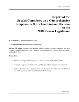 Report of the Special Committee on a Comprehensive Response to the School Finance Decision to the 2018 Kansas Legislature