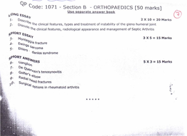 Qp Code: 1071 - Section B - ORTHOPAEDICS [50 Marks] Use Separate Answer Book .,ONG T:Ssa.'F J