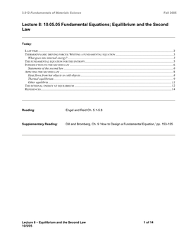 10.05.05 Fundamental Equations; Equilibrium and the Second Law