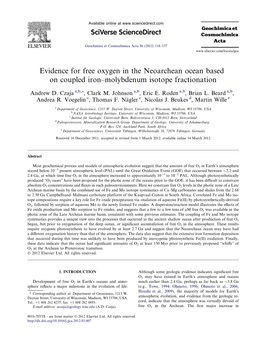 Evidence for Free Oxygen in the Neoarchean Ocean Based on Coupled Ironâ€“Molybdenum Isotope Fractionation