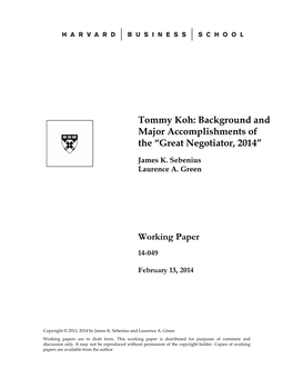 Tommy Koh: Background and Major Accomplishments of the “Great Negotiator, 2014”