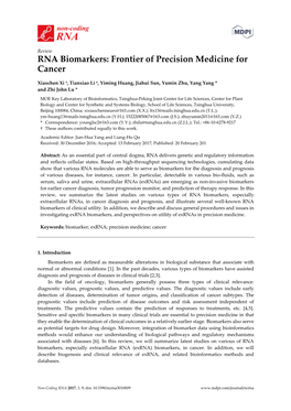 RNA Biomarkers: Frontier of Precision Medicine for Cancer