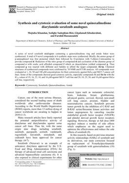 Synthesis and Cytotoxic Evaluation of Some Novel Quinoxalinedione Diarylamide Sorafenib Analogues