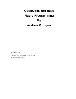 Openoffice.Org Base Macro Programming by Andrew Pitonyak
