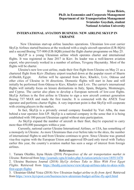 International Aviation Business New Airline Skyup in Ukraine.Pdf