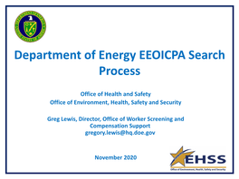 U.S. Department of Energy EEOICPA Search Process