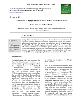 An Overview of Aphyllophorales (Wood Rotting Fungi) from India