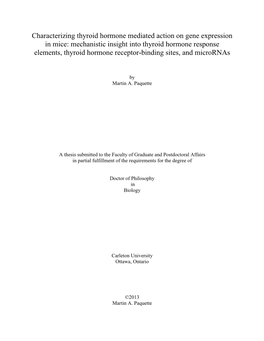 Characterizing Thyroid Hormone Mediated Action on Gene
