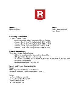 Roeper Coach -Head Coach, Boys Varsity Basketball