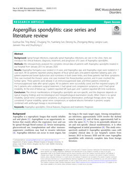 Aspergillus Spondylitis: Case Series and Literature Review