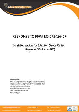 Response to Rfp# Eq-052920-03