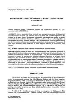 Composition and Characteristics of Bird Communities In