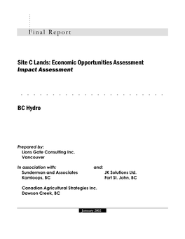 Final Report Site C Lands: Economic Opportunities Assessment BC Hydro