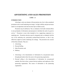 Advertising and Sales Promotion