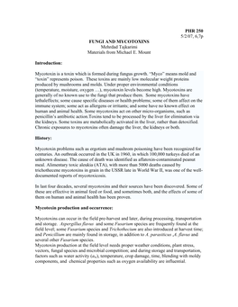 PHR 250 5/2/07, 6,7P FUNGI and MYCOTOXINS Mehrdad Tajkarimi Materials from Michael E