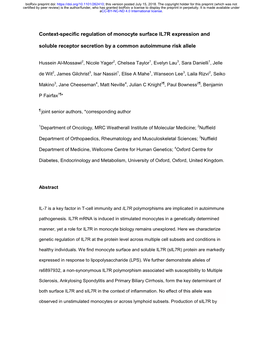 Context-Specific Regulation of Monocyte Surface IL7R Expression And